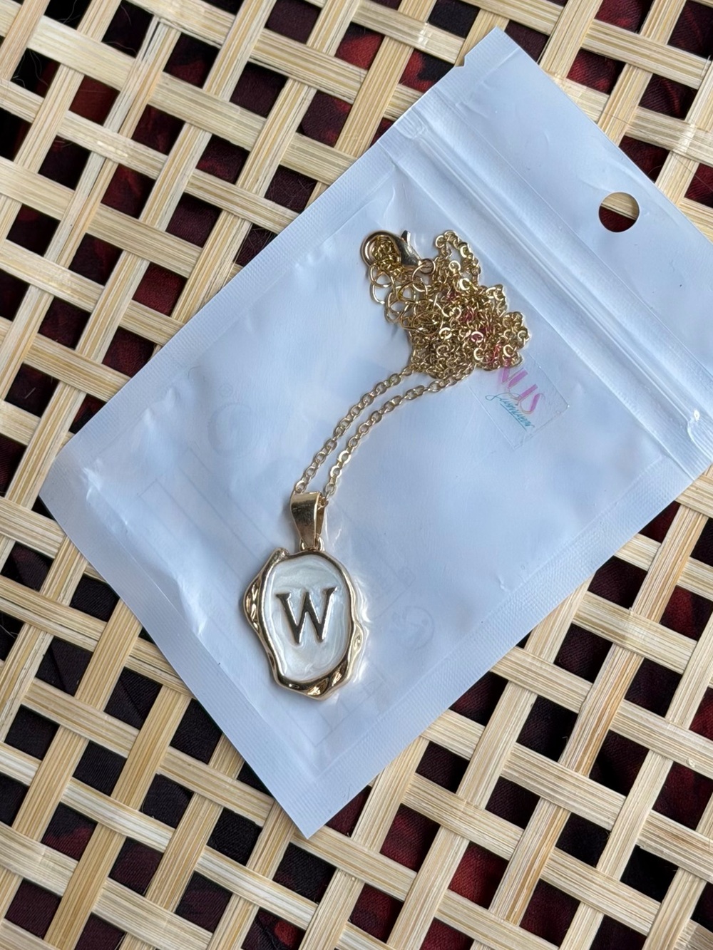 ‘W’ Gold Plated Oceanus Oyster Shell Initial Pendant Necklace